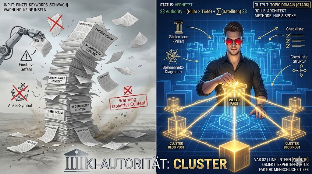 Wie baue ich Topic-Authority mit KI-Artikeln auf, ohne 100 Posts zu schreiben? Wie baue ich Topic-Authority mit KI-Artikeln auf, ohne 100 Posts zu schreiben?