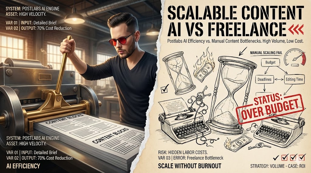 What are the cost-per-article benefits of using Postlabs vs. hiring freelance writers?