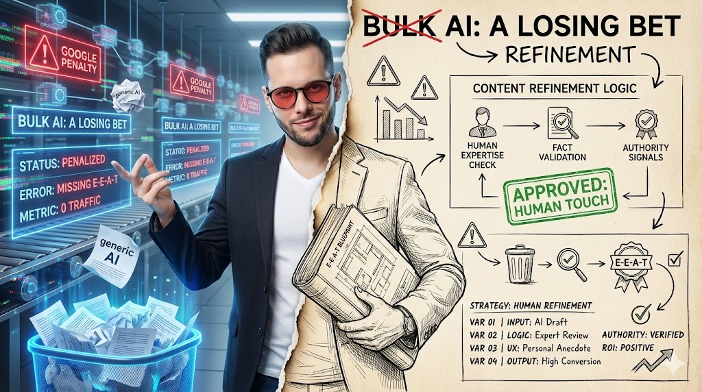 Can I build a profitable affiliate site using only bulk-generated AI content?